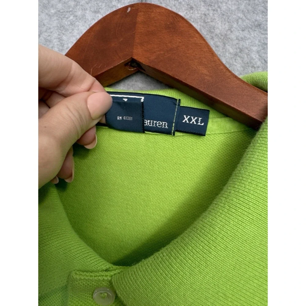 VTG Polo Ralph‎ Lauren XXL Green Polo Shirt Big Purple Crest Logo Cotton Classic